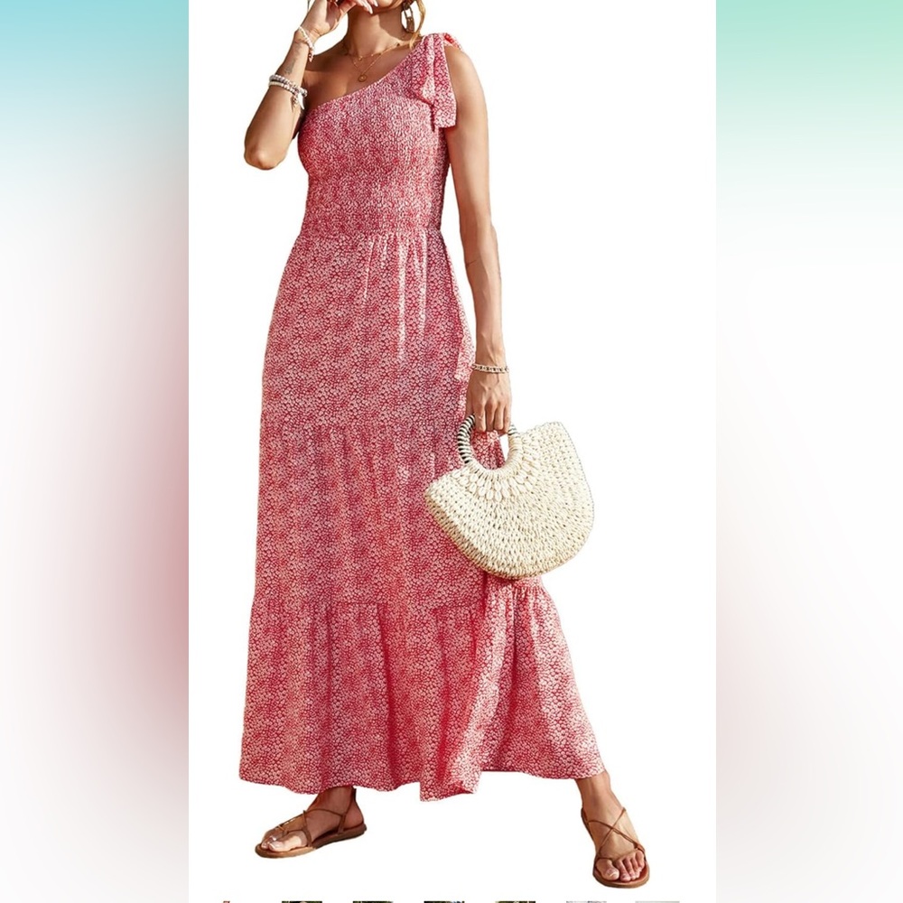 PRETTYGARDEN Womens Floral Knot One Shoulder Ruffle Hem Flowy Boho Dress…